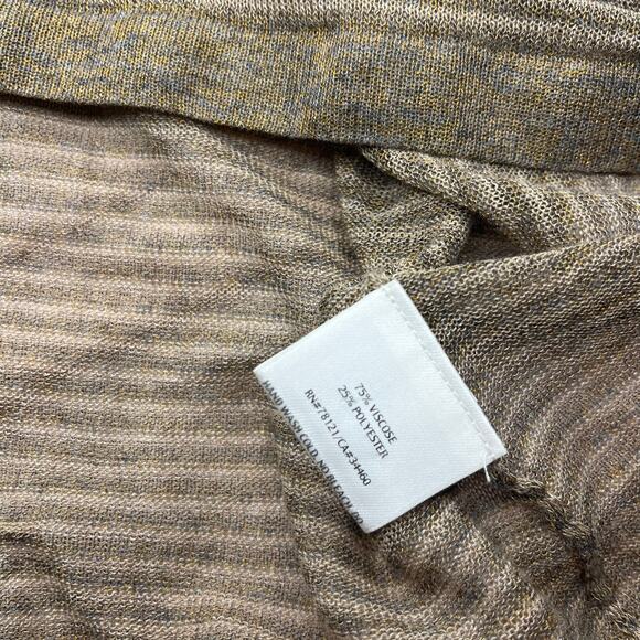 Eileen Fisher Metallic Striped Lightweight Draped Cowl Neck Knit Top Tan Gold L - Picture 6 of 8